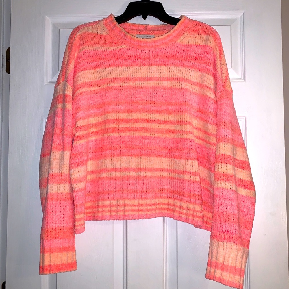 American Eagle chenille cropped coral sweater size large